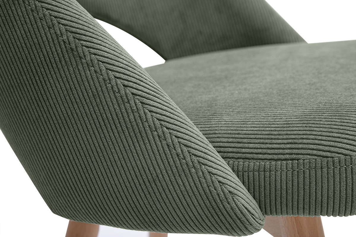 Chaises scandinaves en tissu velours c�tel� vert kaki et bois clair (lot de 2) COSETTE