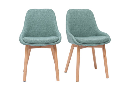 Chaises scandinaves en tissu vert de gris et bois clair massif (lot de 2) HOLO