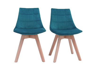 Chaises scandinaves velours bleu p&eacute;trole et bois (lot de 2) MATILDE