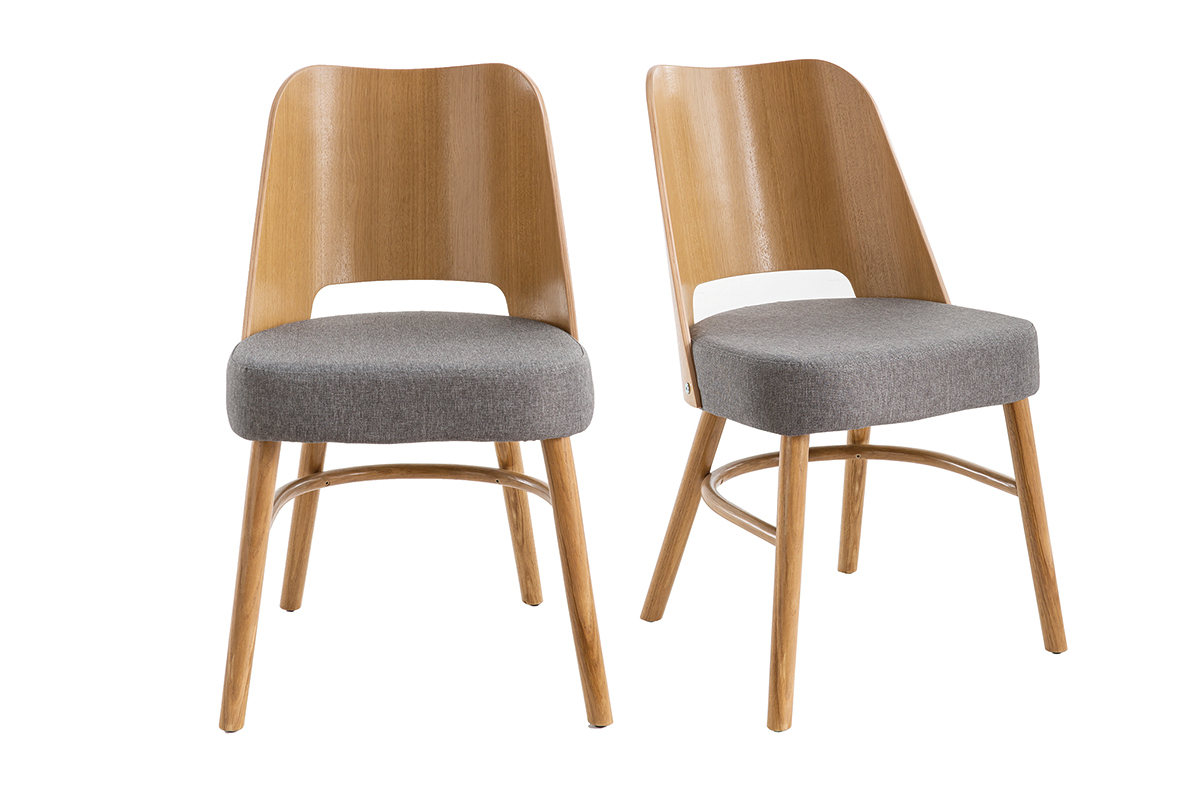 Chaises vintage bois clair chne et tissu gris (lot de 2) EDITO