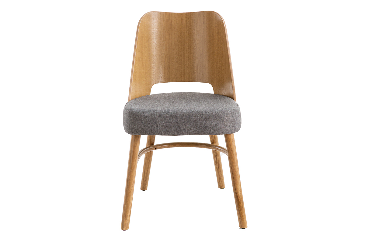 Chaises vintage bois clair chne et tissu gris (lot de 2) EDITO