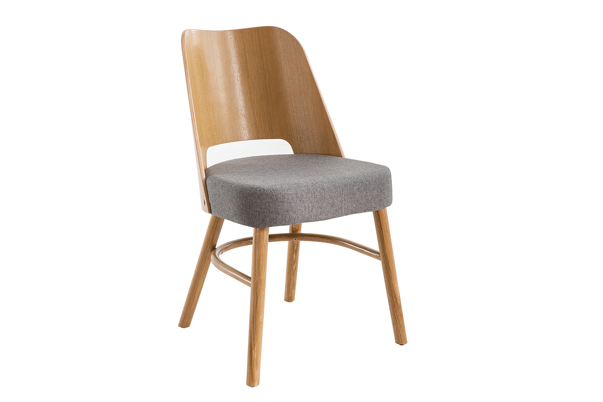 Chaises vintage bois clair chne et tissu gris (lot de 2) EDITO