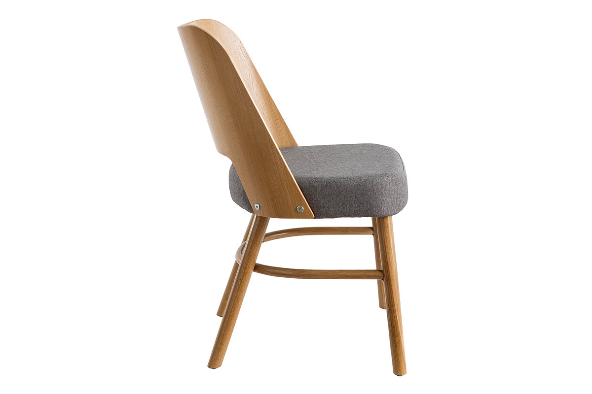 Chaises vintage bois clair chne et tissu gris (lot de 2) EDITO