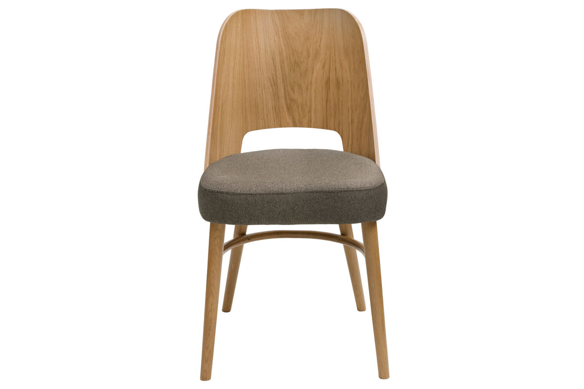 Chaises vintage bois clair chne et tissu marron (lot de 2) EDITO