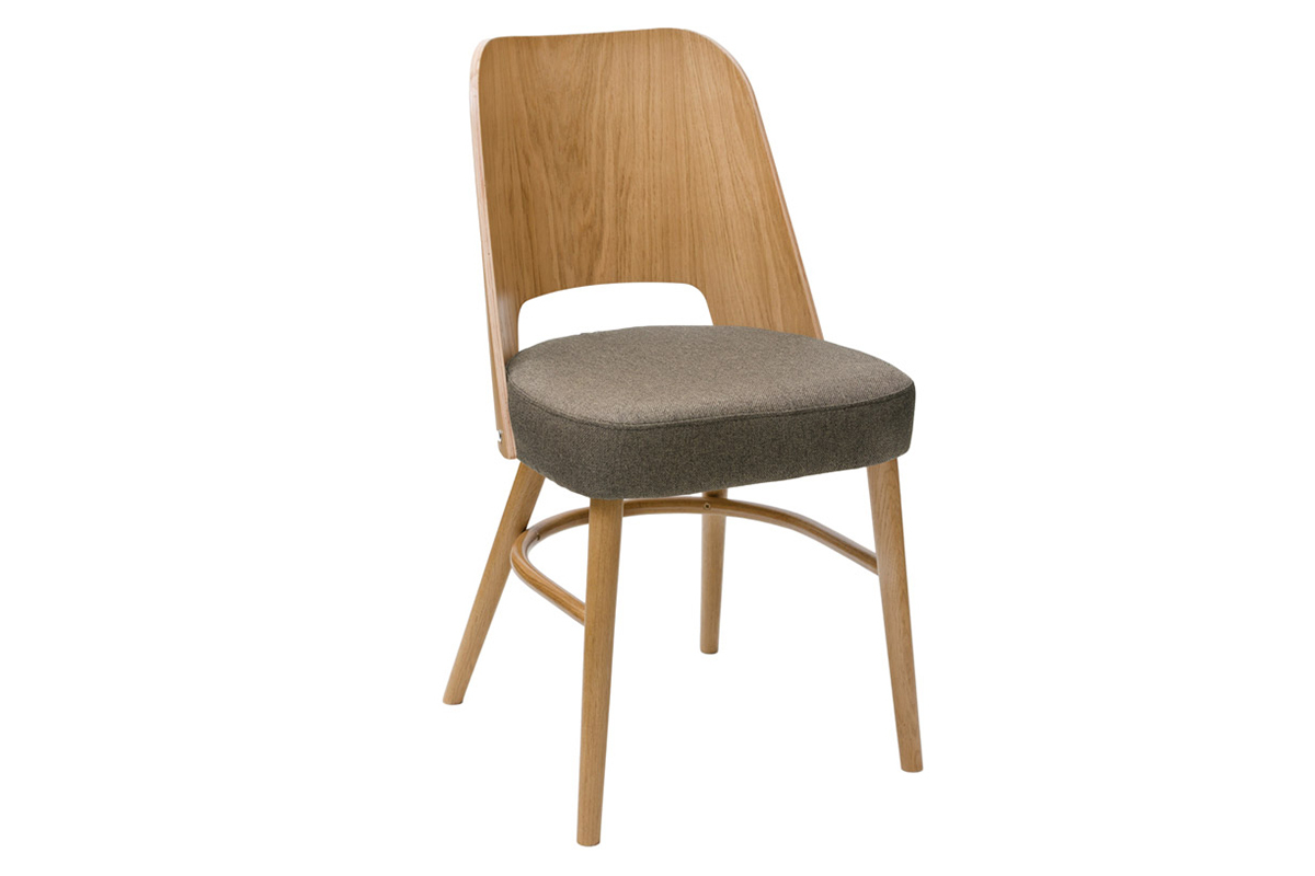 Chaises vintage bois clair chne et tissu marron (lot de 2) EDITO