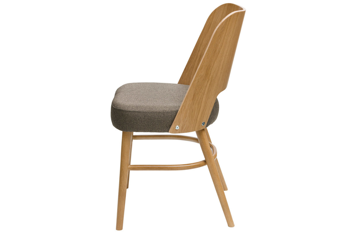 Chaises vintage bois clair chne et tissu marron (lot de 2) EDITO