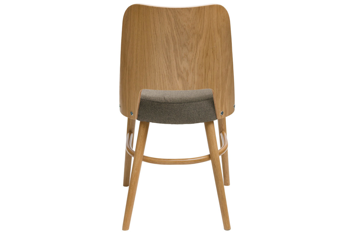 Chaises vintage bois clair chne et tissu marron (lot de 2) EDITO