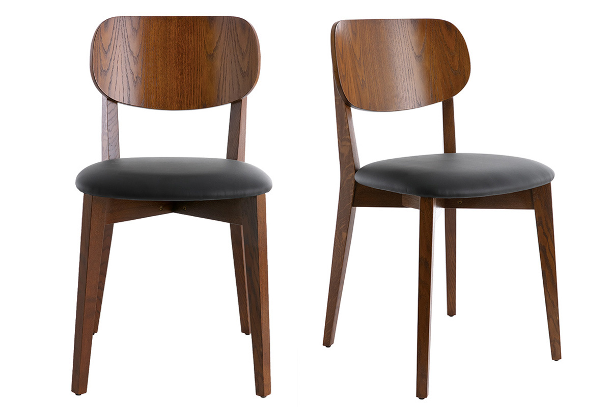 Chaises vintage bois foncé et noir (lot de 2) LUCIA