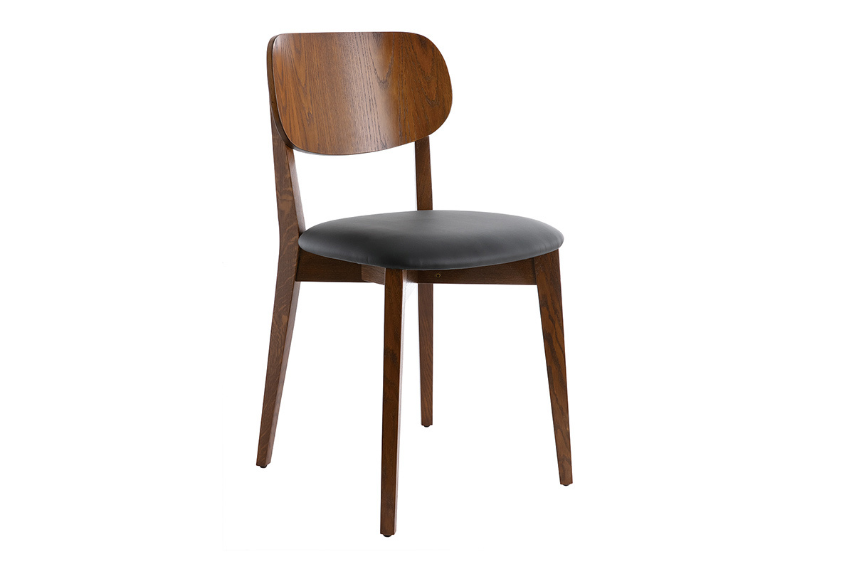Chaises vintage bois foncé et noir (lot de 2) LUCIA