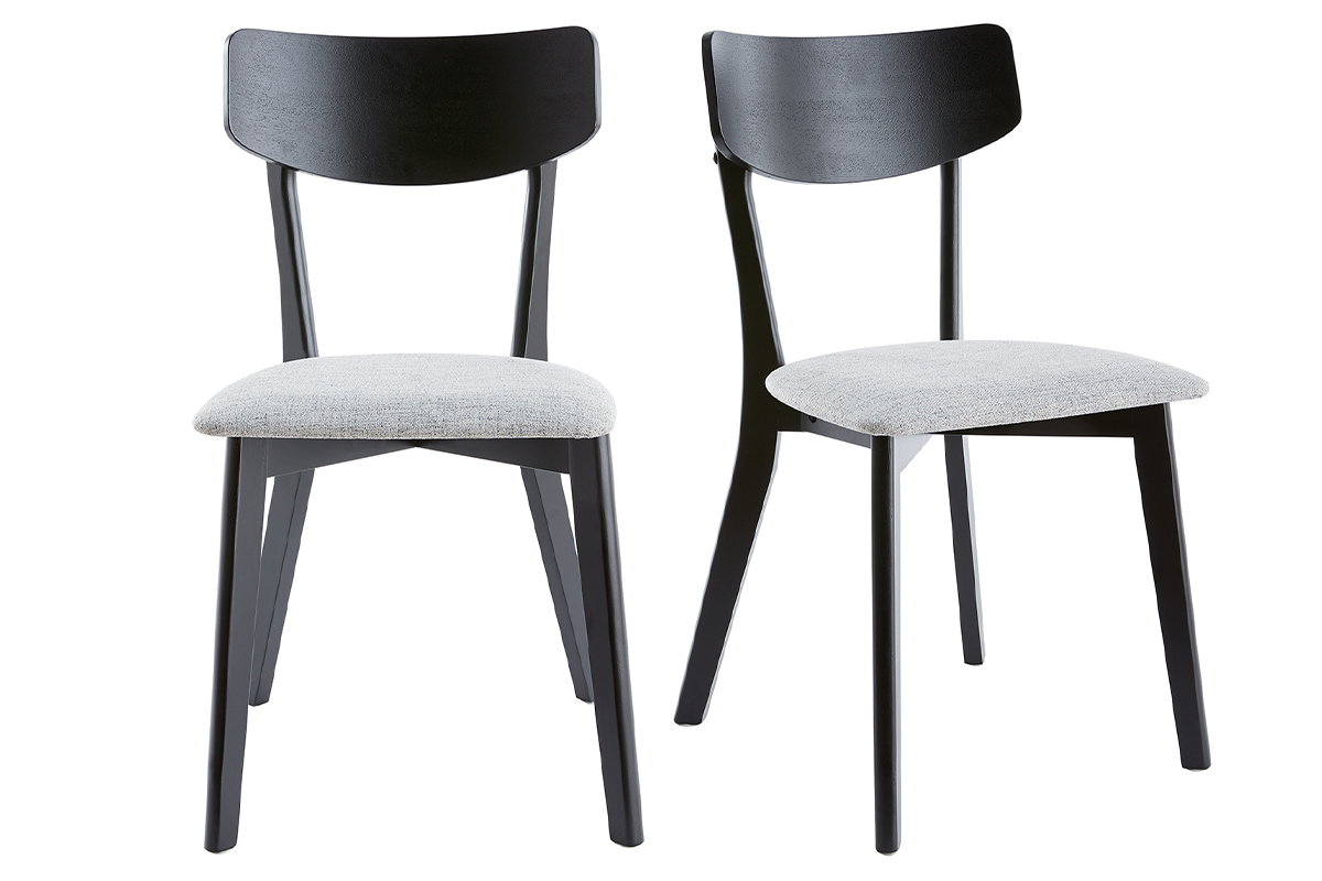 Chaises vintage bois noir et tissu gris clair (lot de 2) THEMA