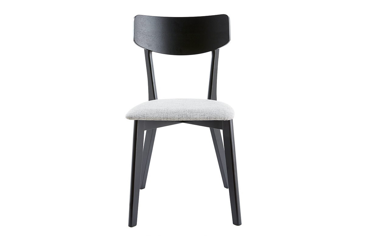 Chaises vintage bois noir et tissu gris clair (lot de 2) THEMA