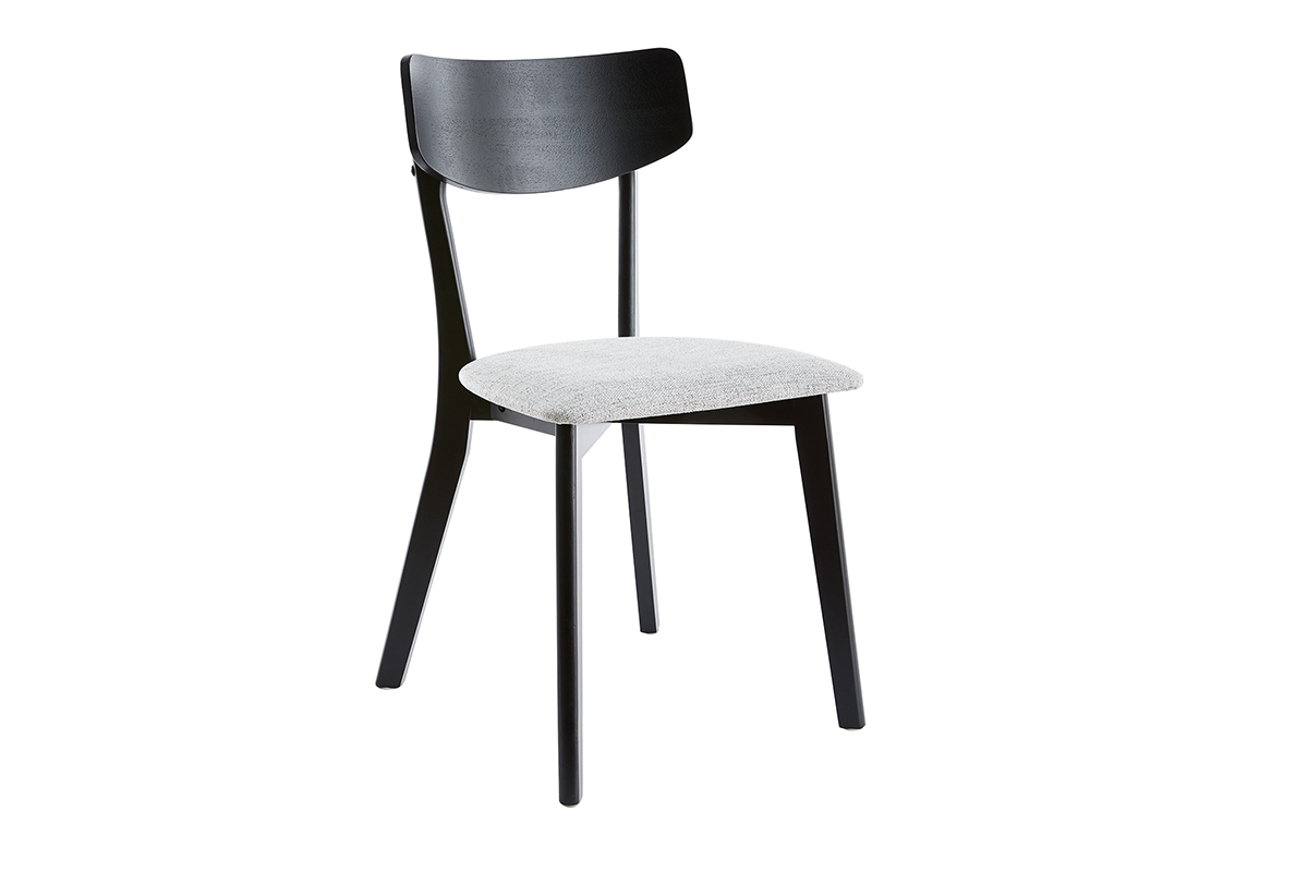 Chaises vintage bois noir et tissu gris clair (lot de 2) THEMA