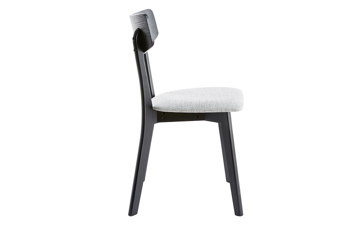 Chaises vintage bois noir et tissu gris clair (lot de 2) THEMA