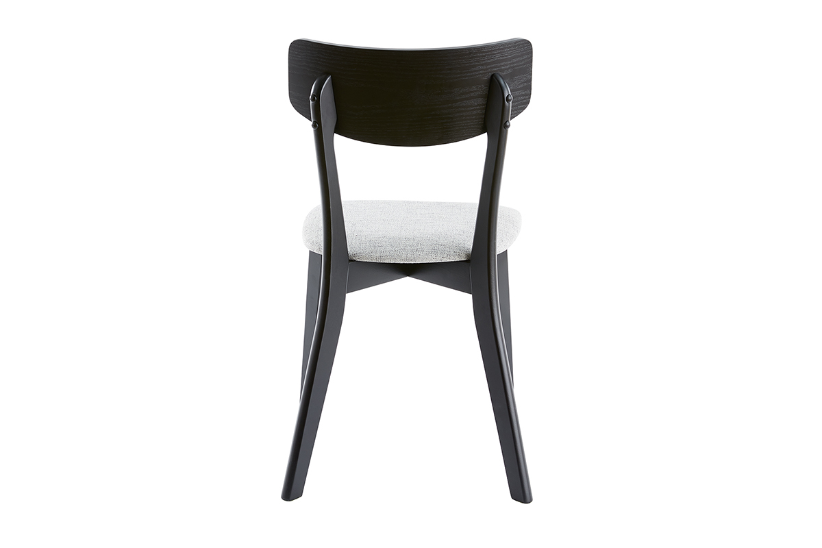 Chaises vintage bois noir et tissu gris clair (lot de 2) THEMA