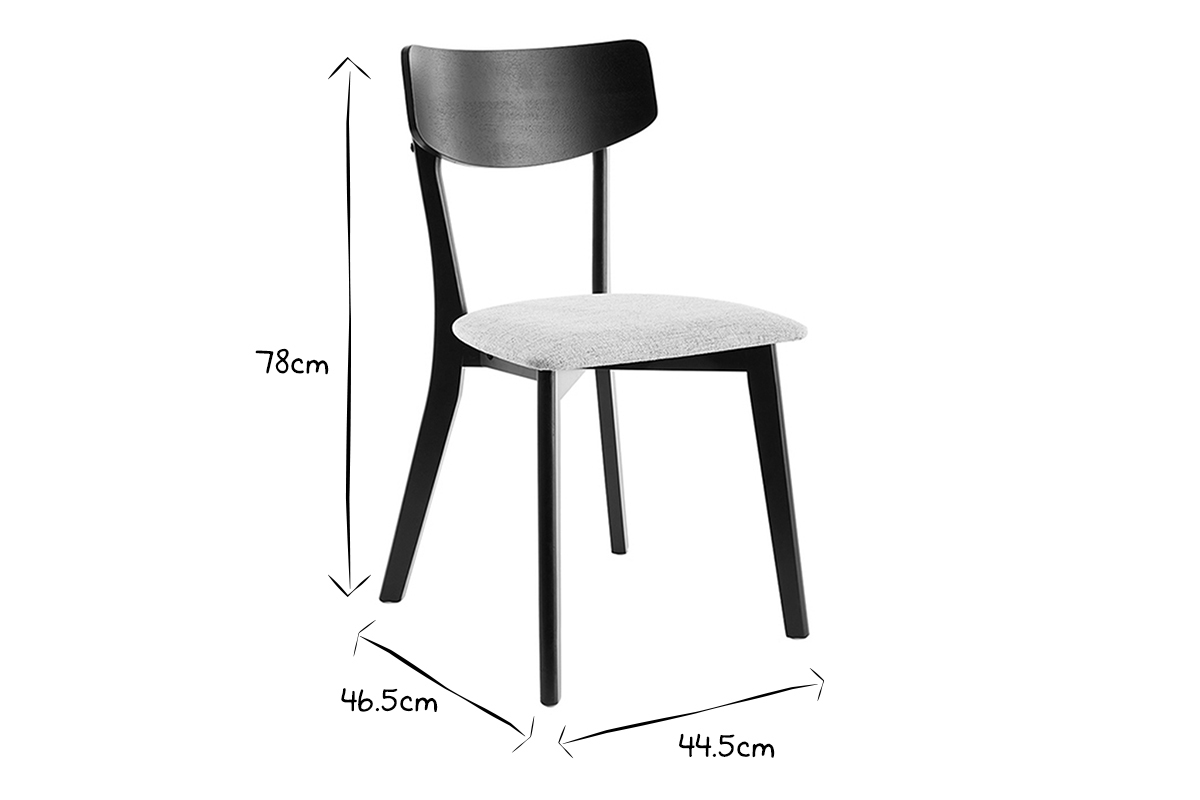 Chaises vintage bois noir et tissu gris clair (lot de 2) THEMA