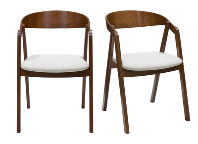 Chaises vintage empilables en bois teinté noyer et tissu effet laine bouclée blanc (lot de 2) LOVA