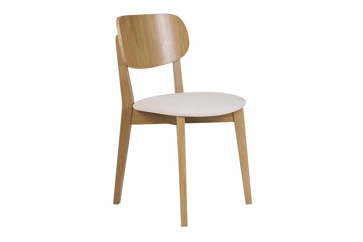 Chaises vintage en bois clair chne et tissu effet laine boucle blanc (lot de 2) LUCIA