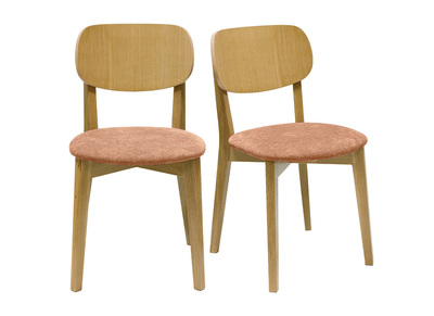 Chaises vintage en bois clair chêne et tissu effet velours terracotta (lot de 2) LUCIA