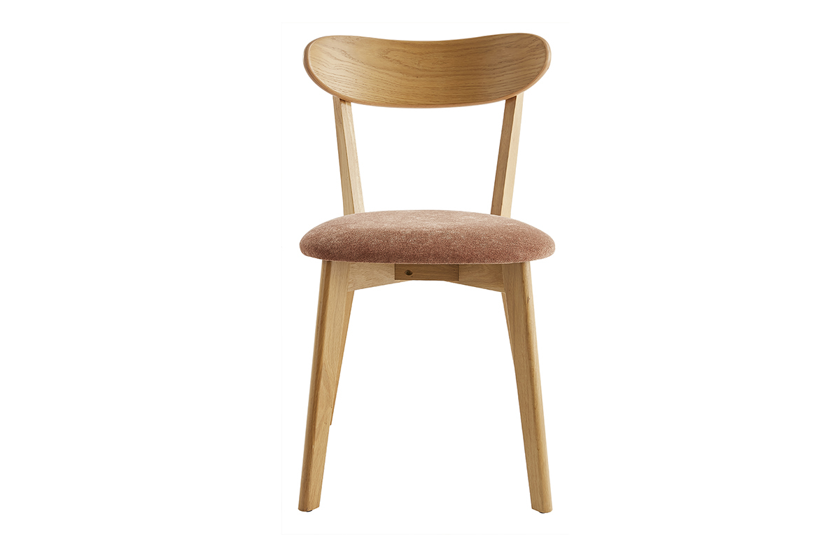 Chaises vintage en bois clair chêne et tissu effet velours terre brûlée (lot de 2) DOVE