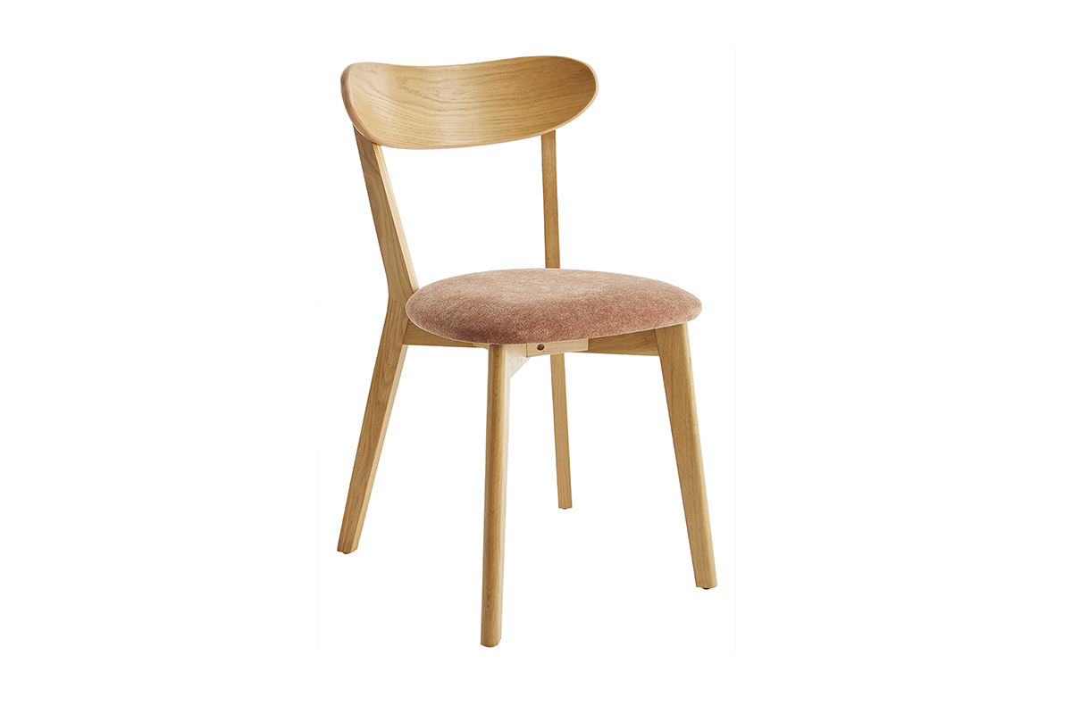 Chaises vintage en bois clair chêne et tissu effet velours terre brûlée (lot de 2) DOVE