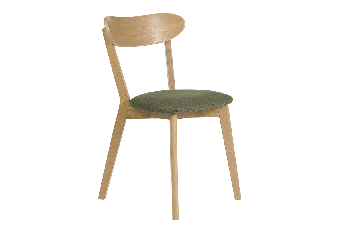 Chaises vintage en bois clair ch�ne et tissu effet velours textur� vert kaki (lot de 2) DOVE