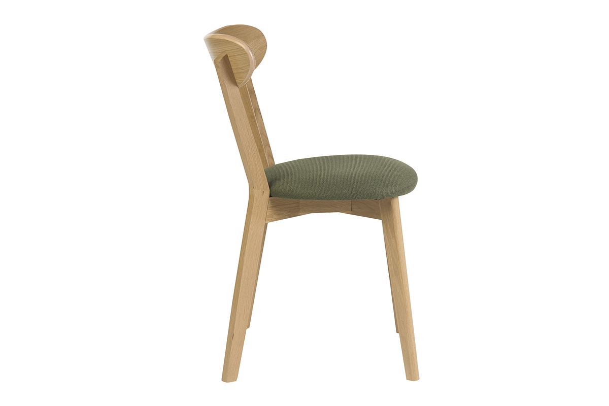 Chaises vintage en bois clair ch�ne et tissu effet velours textur� vert kaki (lot de 2) DOVE