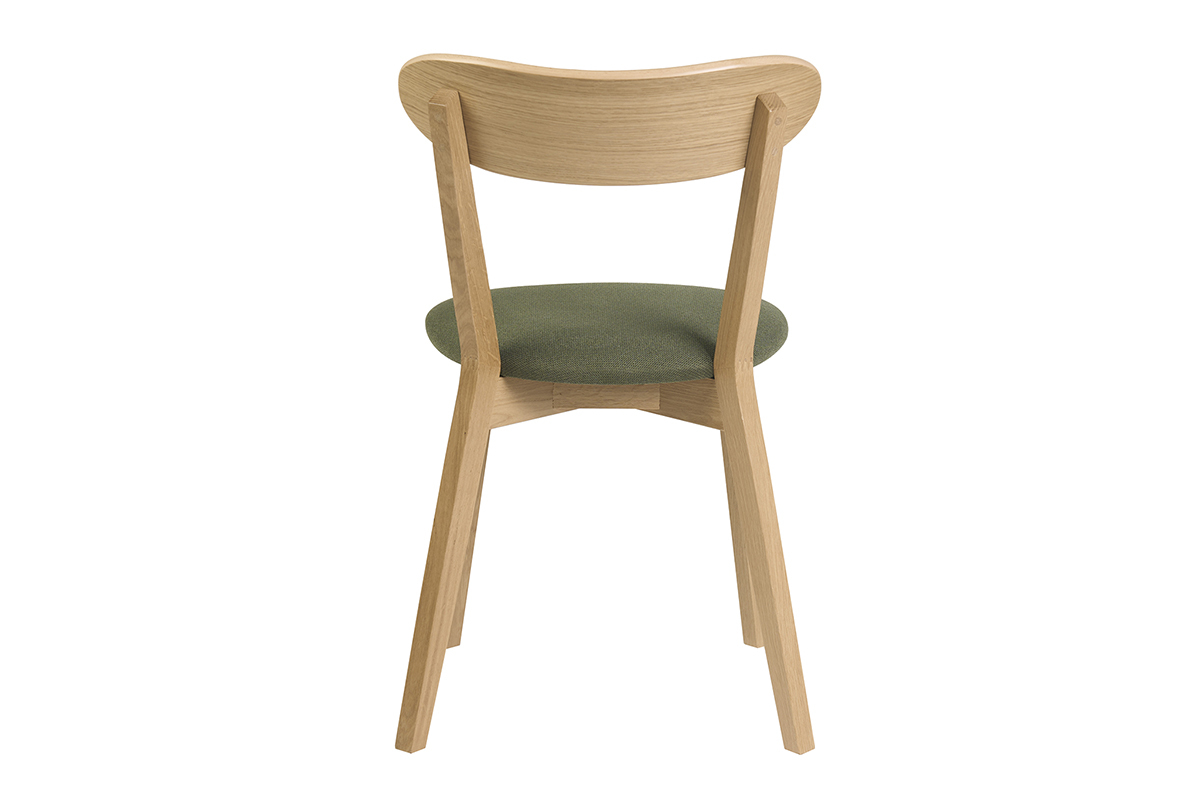 Chaises vintage en bois clair ch�ne et tissu effet velours textur� vert kaki (lot de 2) DOVE