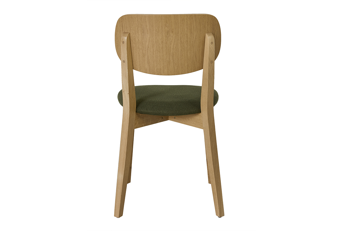 Chaises vintage en bois clair ch�ne et tissu effet velours textur� vert kaki (lot de 2) LUCIA