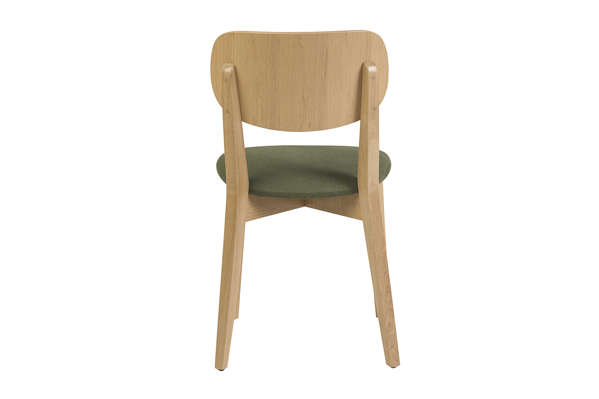 Chaises vintage en bois clair ch�ne et tissu effet velours textur� vert kaki (lot de 2) LUCIA