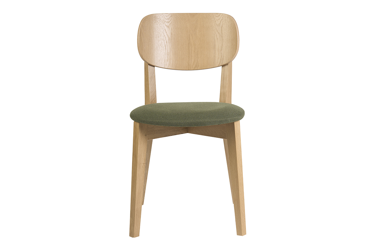 Chaises vintage en bois clair ch�ne et tissu effet velours textur� vert kaki (lot de 2) LUCIA