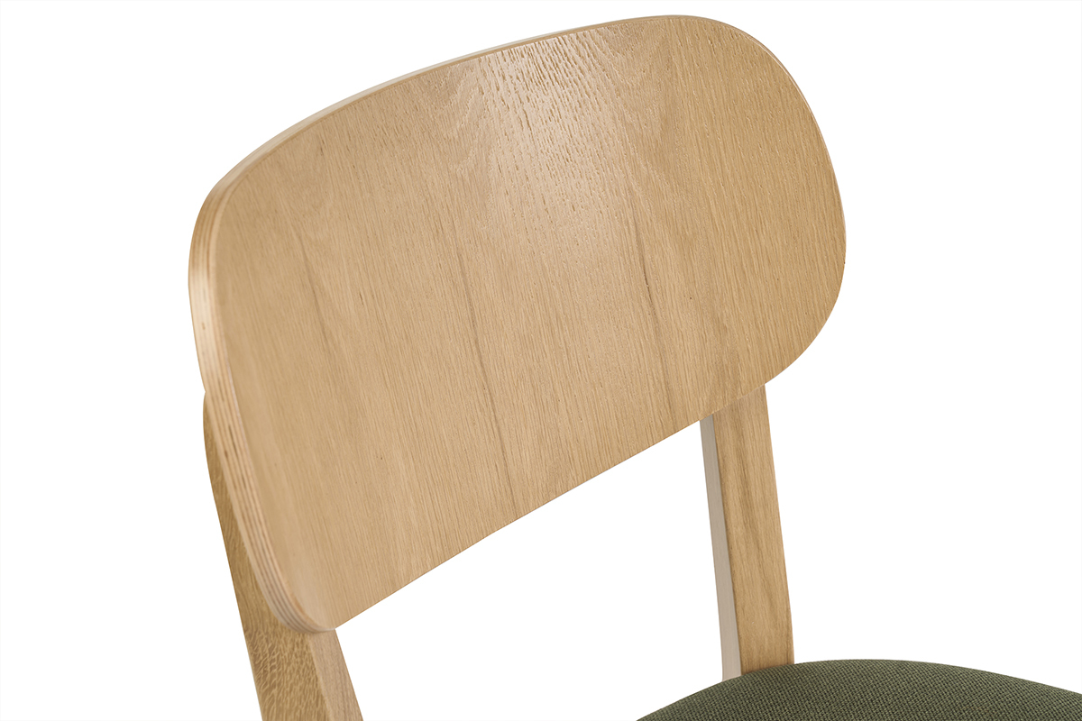 Chaises vintage en bois clair ch�ne et tissu effet velours textur� vert kaki (lot de 2) LUCIA