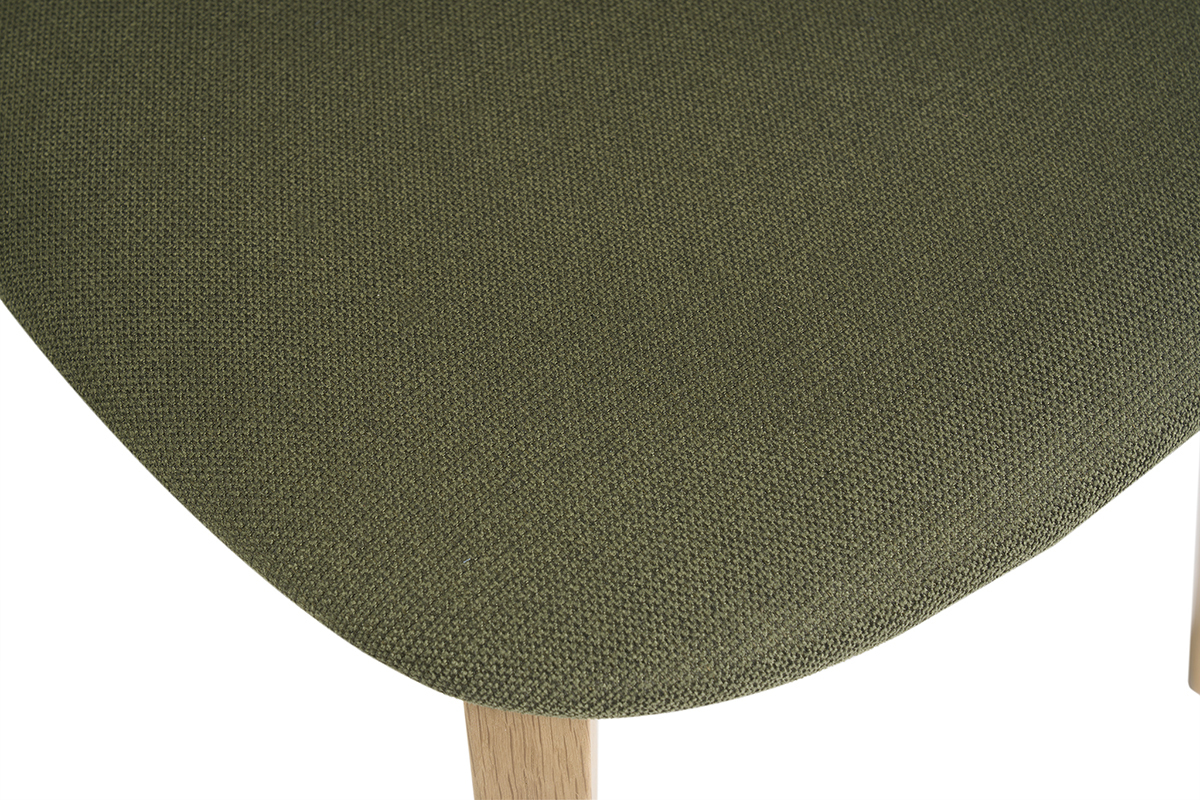 Chaises vintage en bois clair ch�ne et tissu effet velours textur� vert kaki (lot de 2) LUCIA