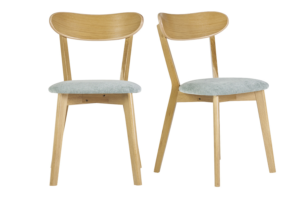 Chaises vintage en bois clair chne et tissu effet velours vert cladon (lot de 2) DOVE