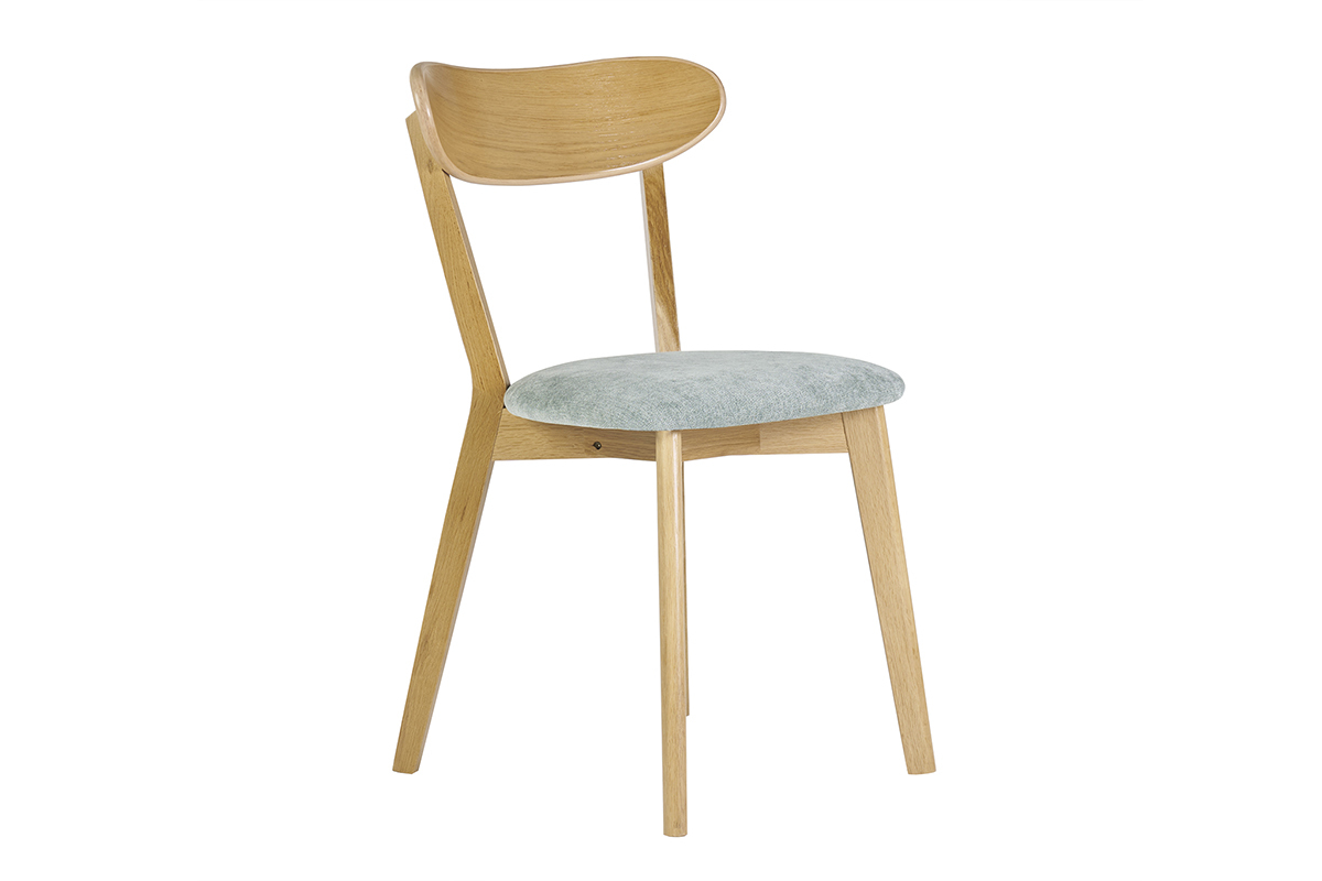 Chaises vintage en bois clair chne et tissu effet velours vert cladon (lot de 2) DOVE