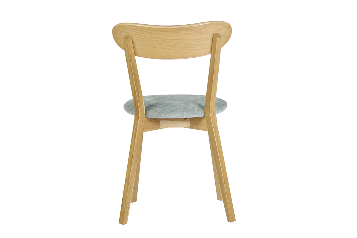 Chaises vintage en bois clair chne et tissu effet velours vert cladon (lot de 2) DOVE