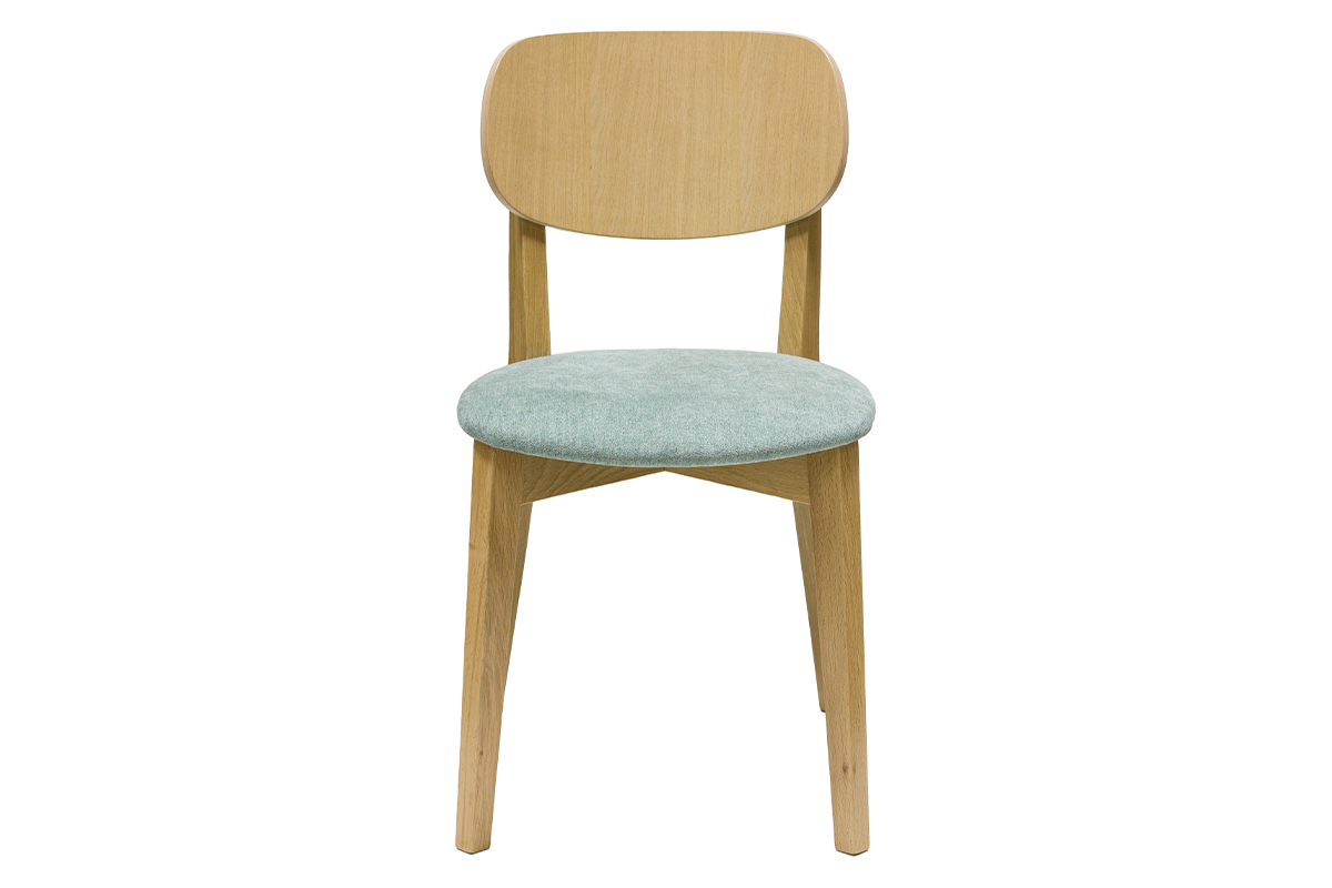 Chaises vintage en bois clair chêne et tissu effet velours vert céladon (lot de 2) LUCIA