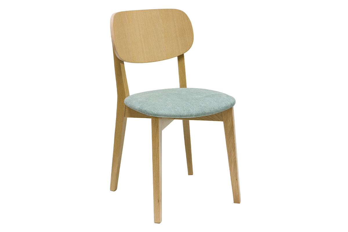 Chaises vintage en bois clair chêne et tissu effet velours vert céladon (lot de 2) LUCIA