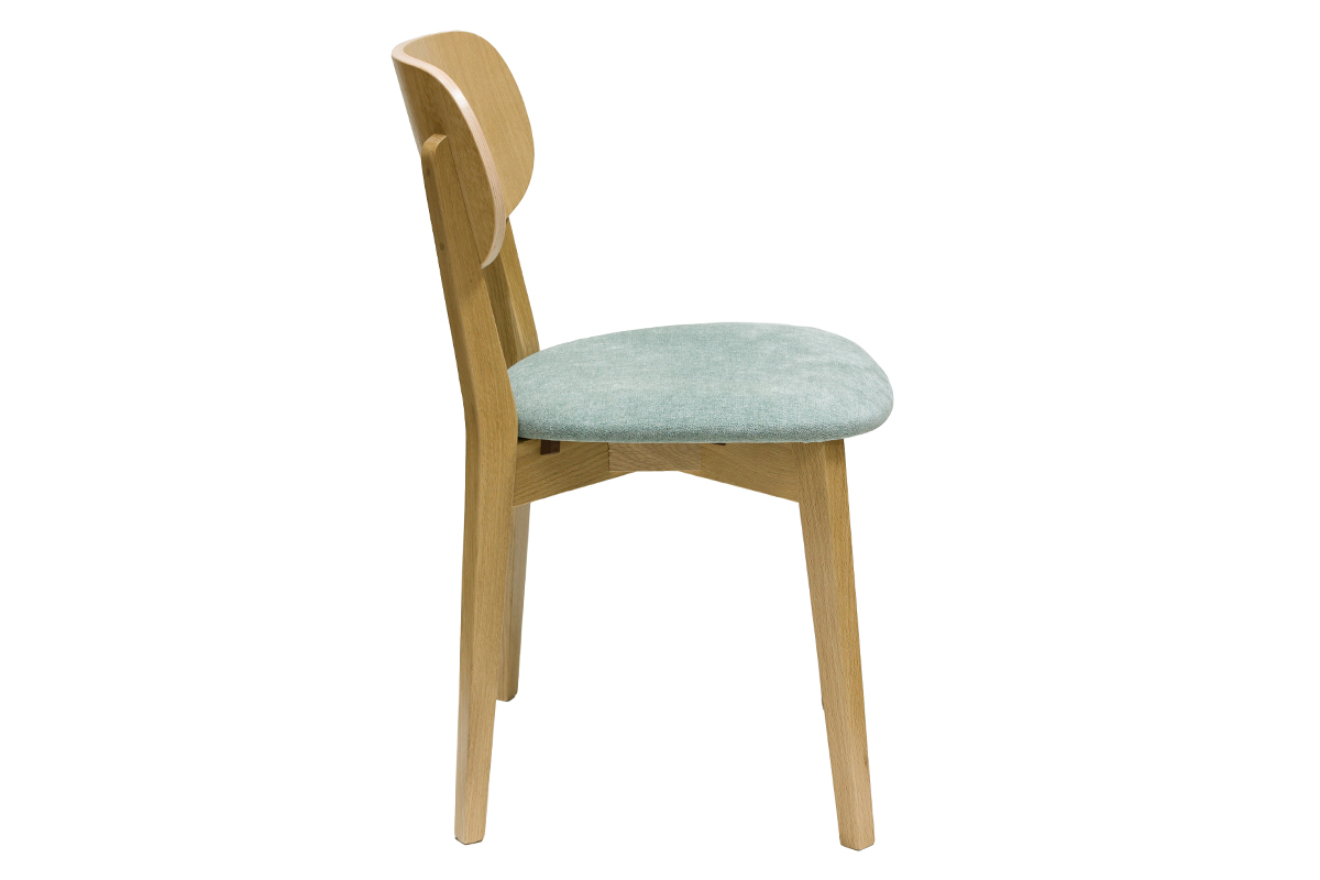Chaises vintage en bois clair chêne et tissu effet velours vert céladon (lot de 2) LUCIA