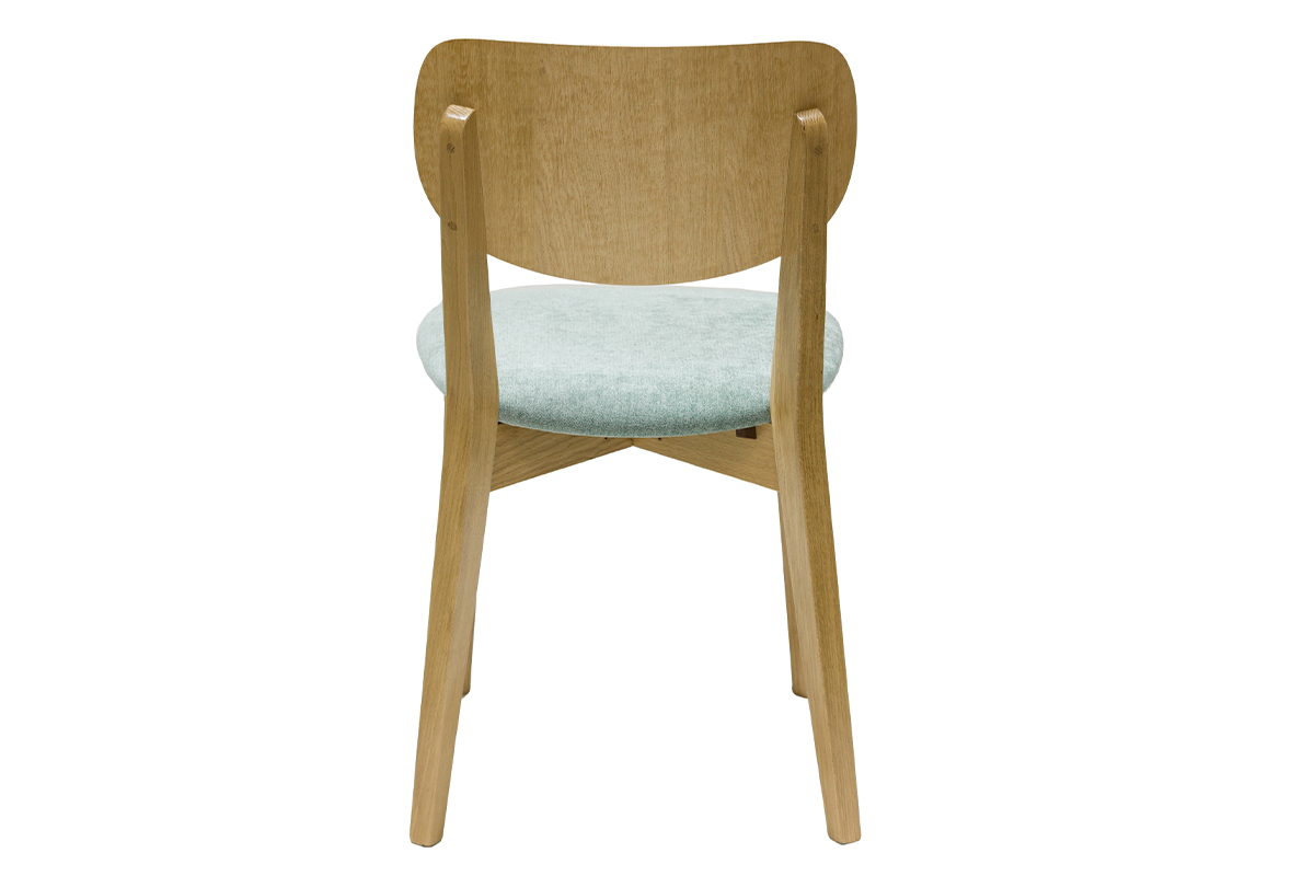 Chaises vintage en bois clair chêne et tissu effet velours vert céladon (lot de 2) LUCIA