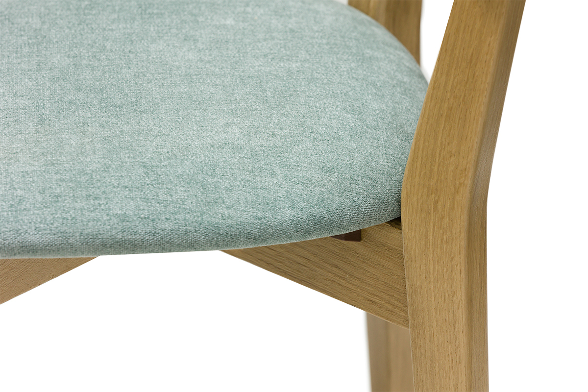 Chaises vintage en bois clair chêne et tissu effet velours vert céladon (lot de 2) LUCIA
