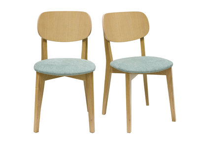 Chaises vintage en bois clair chêne et tissu effet velours vert céladon (lot de 2) LUCIA