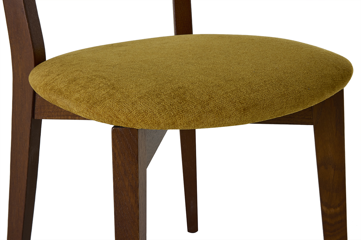 Chaises vintage en bois fonc� ch�ne et tissu effet velours jaune moutarde (lot de 2) LUCIA