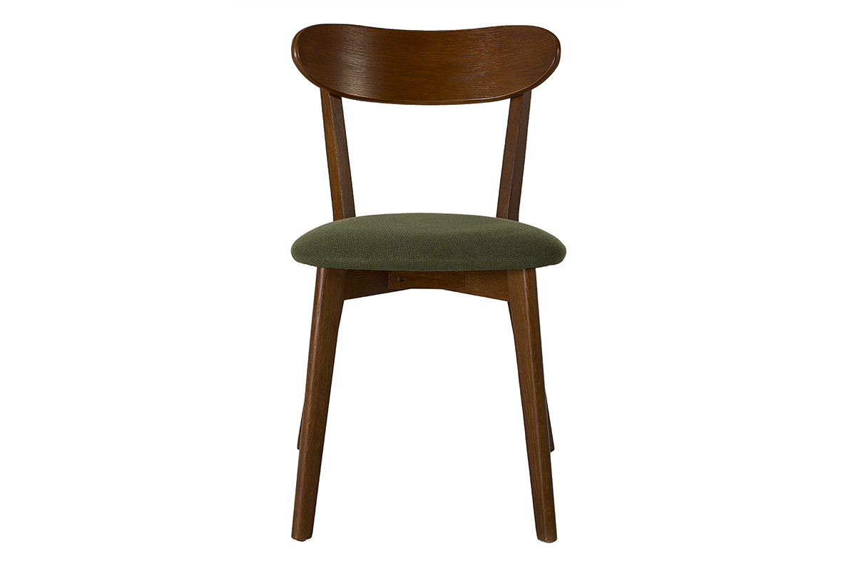 Chaises vintage en bois fonc� et tissu effet velours textur� vert kaki (lot de 2) DOVE
