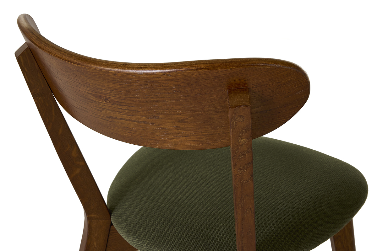 Chaises vintage en bois fonc� et tissu effet velours textur� vert kaki (lot de 2) DOVE