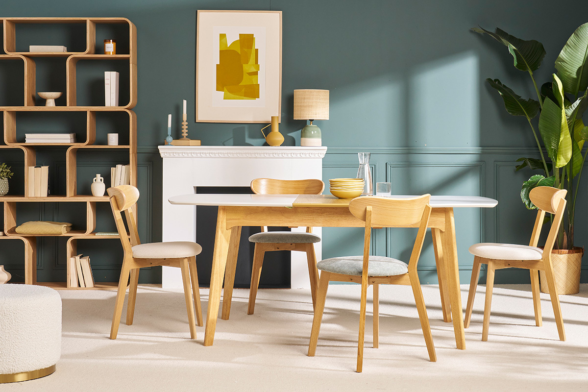 Chaises vintage en bois fonc� et tissu effet velours textur� vert kaki (lot de 2) DOVE