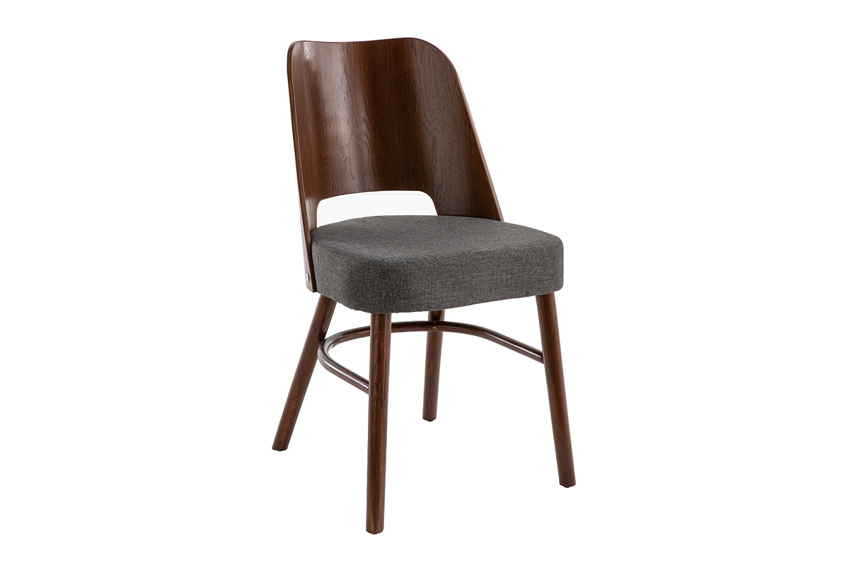 Chaises vintage en bois fonc et tissu gris fonc (lot de 2) EDITO