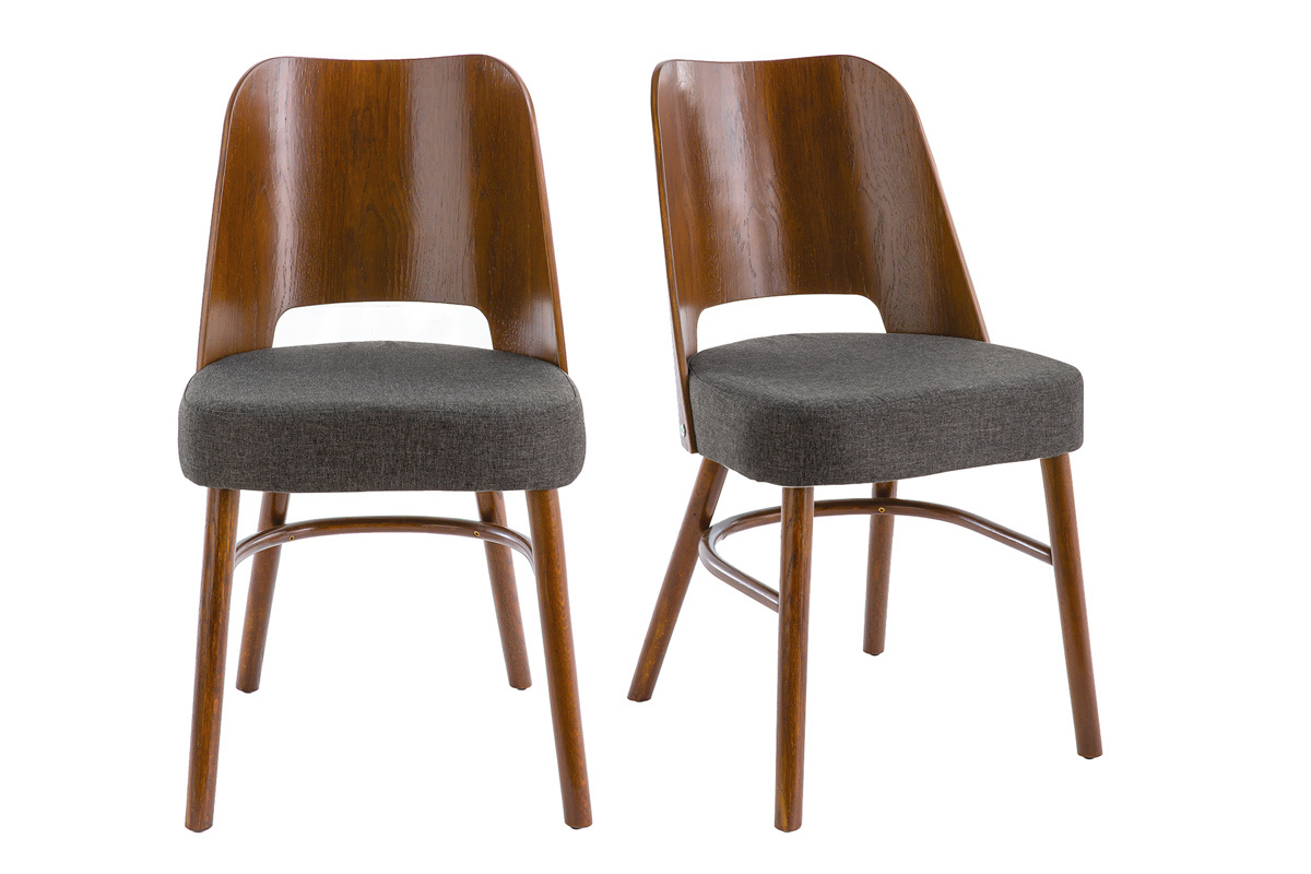 Chaises vintage en bois fonc et tissu gris fonc (lot de 2) EDITO