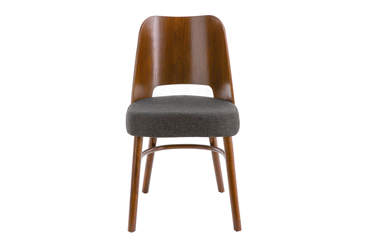 Chaises vintage en bois fonc et tissu gris fonc (lot de 2) EDITO