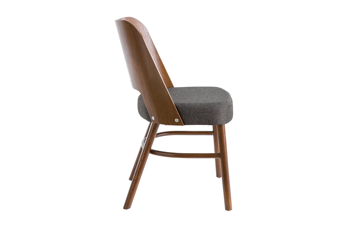 Chaises vintage en bois fonc et tissu gris fonc (lot de 2) EDITO