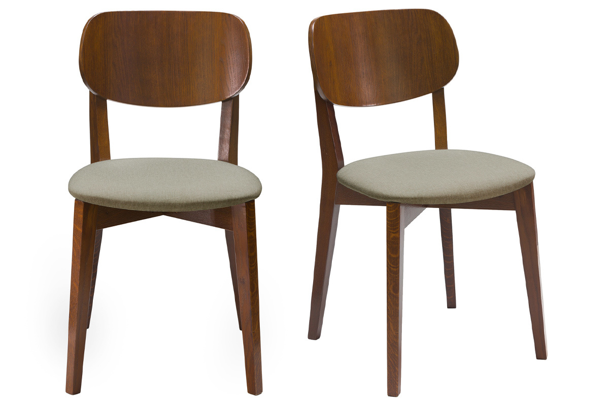 Chaises vintage en bois fonc et tissu marron glac (lot de 2) LUCIA